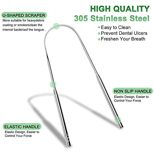 Zungenreiniger Schaber, ConBlomi 3er Pack Edelstahl Metall Zungenschaber, aus Edelstahl gegen Mundgeruch und für Frischer Atem mit Etui für Mundpflege