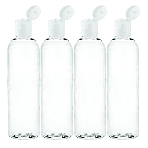 MoYo Natural Labs4 oz Travel Bottles, Empty Travel Containers with Flip Caps, BPA Free PET Plastic Squeezable Toiletry/Cosmetic Bottles (Neck 20-410) (Pack of 4, Clear)