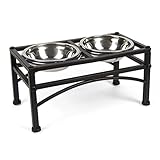 Funkeen Elevated Double Bowl Feeder, Stainless Steel, 1-Quart - Fit for Medium Dogs / Cats / Puppies