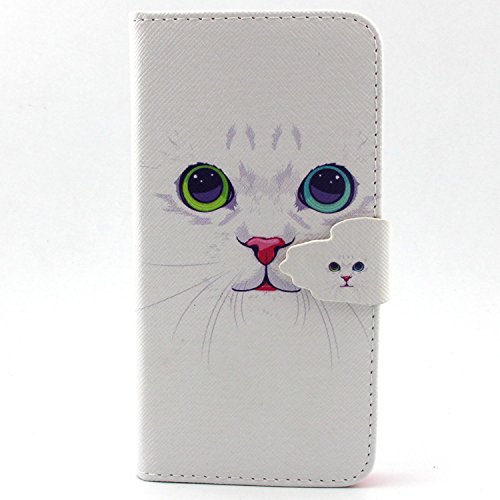iPhone 6 iPhone 6S (4.7 inch) Wallet Case, Caseshome Fashion Cute Colorful Painting Pattern Magnetic Design Premium PU Leather Book Folio Case Flip Cover Pouch for Apple iPhone 6/6S - White Cat