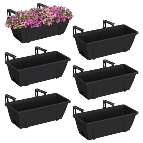Photo 1 of YBING Railing Planter Boxes 6 PCS Black Rectangle Railing Flower Box with Adjustable Bracket Window Deck Hanging Planters Boxes for Outdoor Patio