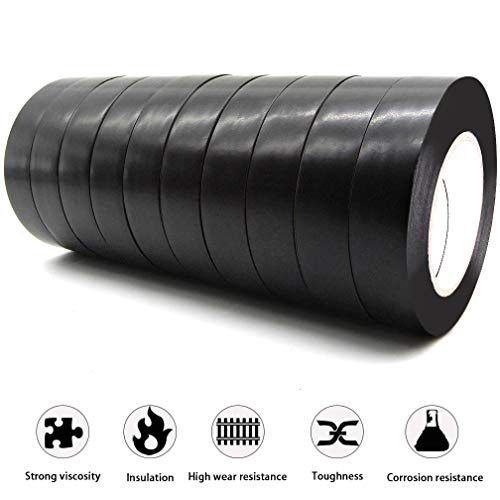 10 Rolls Black PVC Electrical Insulation Tapes-Maveek High End Industrial Grade UL Listed-Rated to 176 Degrees & 600 Volts-Flame Retardant Waterproof Tape Vinyl Insulating Backing-15mmx18m(0.6" x 50')