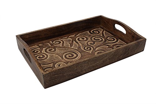 Father’s Day Gifts Tree of Life Hand Carved Wooden Breakfast Serving Tray with Handle for Tea Snack Dessert Kitchen Dining Serve-ware Accessories 15 x 10 Inches