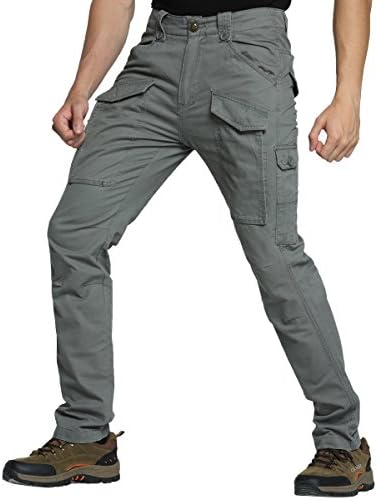 nian Mens Work Pants Outdoor Cotton Hiking Tactical Army Military Cargo Combat Casual Multi-Pocket Duty Pants Grey 29