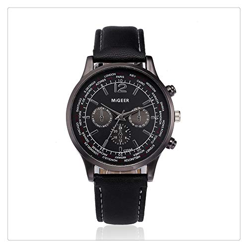 Auwer Luxury Watch, 2019 Mens Retro Design Leather Band Analog Alloy Quartz Wrist Watch Clock (Black)