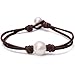 Single Cultured Freshwater Pearl Bracelet Handmade Leather Pearl Jewelry for Women by Aobei 7'' Brown