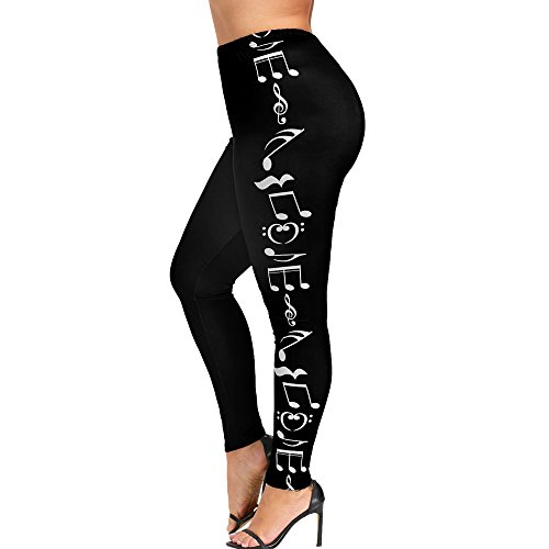 Botrong Yoga Pants for Women Plus Size, High Waist Sport Pants Music Note Leggings Trousers Black