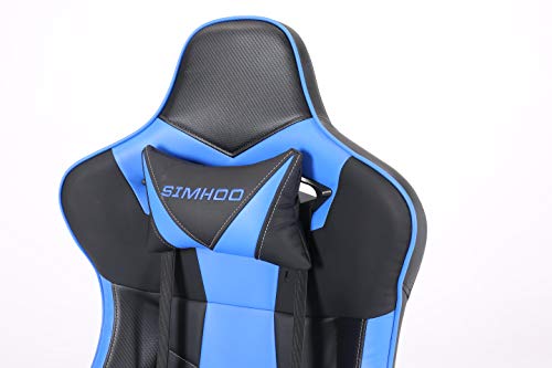 SIMHOO Big and Tall Gaming Chair High Back Ergonomic Chair Large Video Game Chair Heavy Duty Adjustable Recliner with Headrest and Massage Lumbar (Blue)