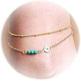 HUASAI Butterfly Anklets for Women Layered Butterfly Anklet Silver Adjustable Ankle Bracelets