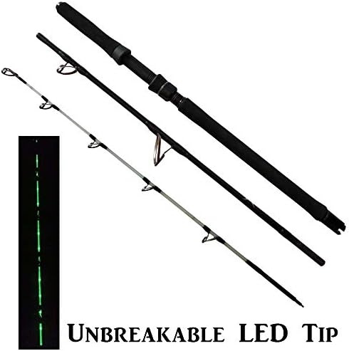 Krazywolf Unique Patent Unbreakable LED Tip,Travelling Saltwater and Freshwater Jigging Boat Trolling Carbon Fishing Pole Rod,3 Sections,Length 6``,Fast 30-70LB Test