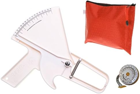 Slim Guide Skinfold Caliper AnthroFlex Kit with Body Mass Index BMI Tape Measure, Transport Bag, and Instruction Manual with Charts for Measuring Body Fat Percentage - 1.0 mm Precision (White)
