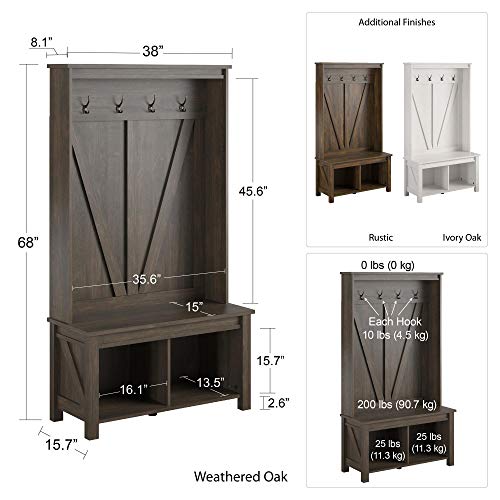 Ameriwood Home Farmington Hall Tree, Rustic Entryway Bench Pyrus Home