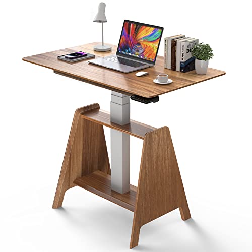 Standing Desk, Electric Height Adjustable Desk with 100% Solid Walnut Wood, Adjustable Height from 29.1″-47.6″, Advanced Motor, Silent & Smooth Lift, Smart Controller, Sit Stand Desk for Home Office