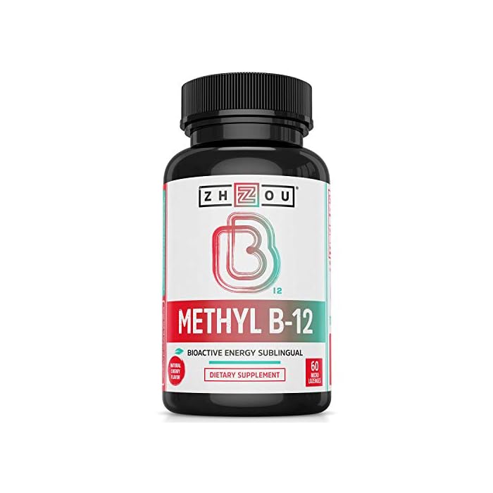 Zhou Nutrition Methyl (Vitamin B12) Lozenges, 5000 mcg for Maximum Absorption and Active Energy, Vegan, Cherry, 60 Count