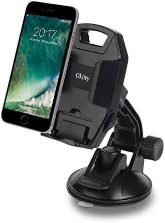Okitry Car Phone Mount Holder for Windshield and Dashboard Adjustable Viewing Angle with One-button Release for iPhone 7s 6s Plus 6s 5s 5c Samsung Galaxy S8 Edge S7 S6 Note 5, Black