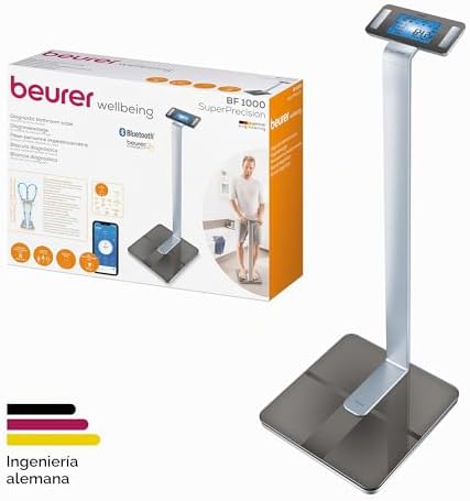Balança de diagnóstico beurer bf 1000 superprecision, para análise de corpo inteiro com aplicativo, medição do percentual de gordura visceral, exibição separada de cada parte do corpo