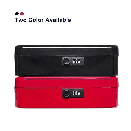 KYODOLED Large Cash Box with Combination Lock,Money Box with Cash Tray, Lock Safe Box with Key