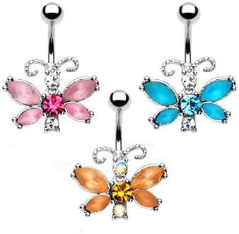 PINK Frosted Butterfly Dangle Belly Button Navel Ring Sexy/Cute/Body/Jewlery