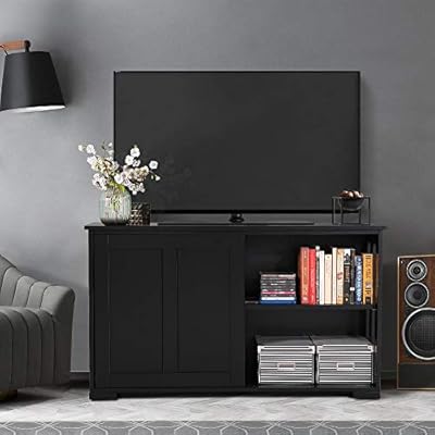 Yaheetech Buffet Sideboard With Sliding Door And Adjustable Shelf Stackable Cabinets Wooden Console Table Kitchen Dining Room Storage Cupboard Black