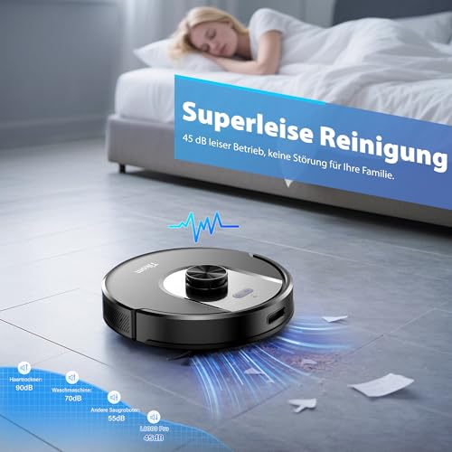 Tikom Robot Vacuum Cleaner with Mop Function, 6000Pa Vacuum Cleaner Robot with LiDAR Navigation, 150 Min Max, App Control, 14 No-Go Zones, Suction and Mop Robot for Pet Hair, Carpets and Hard Floors (L8000 Pro)