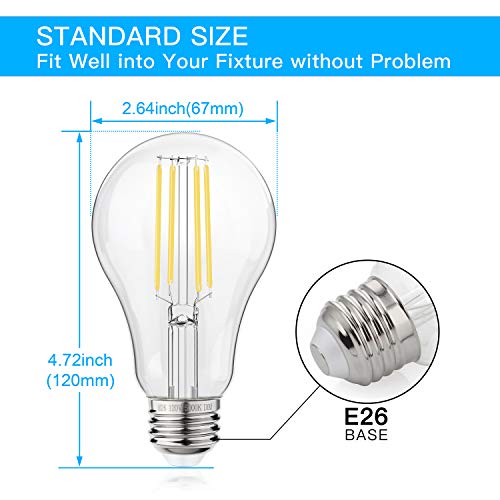 Dimmable LED Light Bulbs, 100W Equivalent Filament Edison Bulbs, A21 Vintage LED Blubs Daylight White, Medium Screw Base (E26), 1100 Lumens, 6-Pack (5000K) - Thumbnail 7