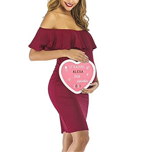 G GAMIT Heart-Shaped Felt Letter Board Message Sign - 10x10 inches Message Board with 465 Changeable White&Golden Letters,Numbers,Cursive Words and Stand for Party,Baby Announcement,Wedding,Pregnancy,Wall&Tabletop Decor (Pink)