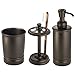MetroDecor mDesign Steel Bath Accessory Set, Soap Dispenser Pump, Toothbrush Holder, Tumbler - 3 Pieces, Bronze