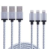 Mopow 3Packs 3FT Tangle Free Nylon Braided Lightning Cable 8 Pin USB Charging Cord with Aluminum Connector for Apple iPhone 6/6s/6 plus/6s plus, 5c/5s/5, iPad Air/Mini, iPod Nano/Touch
