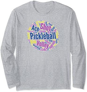 Unisex Pickleball Jargon Terms Word Cloud Long Sleeve Shirt XL: Heather Grey
