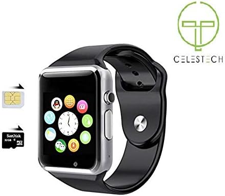 CELESTECH Exclusive Bluetooth Intelligence Health and Activity Tracker Round Digital Smartwatch with Pedometer with SIM Card & Memory Card Slot (Black Strap), Compatible with Android and iOS Devices