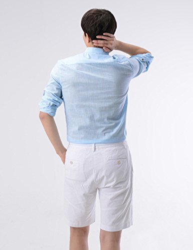 NEARKIN (NKNKN350 Beloved Men Henley Neck Long Sleeve Daily Look Linen Shirts Sky US M(Tag Size M) - Thumbnail 7
