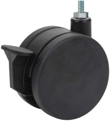 Twin Wheel Caster Solutions TWUN-75N-M10-BK-B 3" Diameter Nylon Wheel Unhooded Brake Caster, 6 mm Diameter x 12 mm Length Threaded Stem, 132 lb Capacity Range