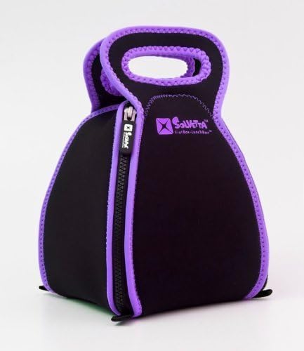 FlatBox Lunchbox - The Innovative Neoprene Lunch Box that Converts to a Placemat - For Kids School or Office, Machine Washable! REGULAR Black / Purple by Solvetta