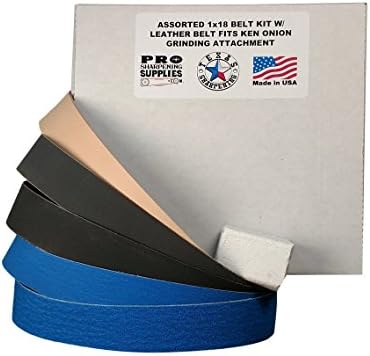 Assorted 1 x 18 Replacement Belt Kit with Leather Honing Belt fits Work Sharp Ken Onion Blade Grinding Attachment Work Sharp 1 in. x 18 in. Sharpening Belt Assortment