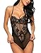 ADOME Women One Piece Lingerie Valentines Day Lace Fishnet Teddy Lace Bodysuits Mesh Babydoll Black S