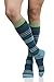 Vim & VIGR Women's 15-20 mmHg Compression Socks: Fun Stripes - Aqua & Green (Cotton) (Wide Calf)