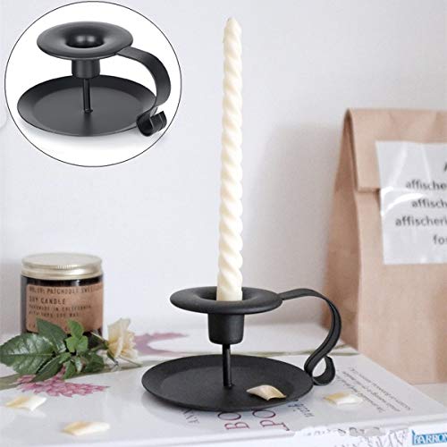 image for Sfeexun Retro Iron Simple Black Chamberstick Candlestick Holders Taper