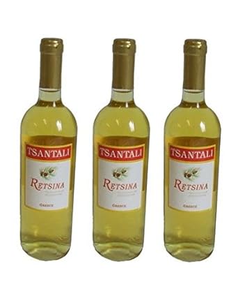 3x 750 ml Retsina Tsantali Spar Set 11,5% gehartzter Weißwein Weiß Wein aus Griechenland Chalkidiki Savatiano + 1 Probiersach