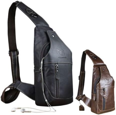 Men's Genuine Leather Sling Bags Chest Shoulder Messenger Bag Crossbody Satchel Backpack Black/Brown
