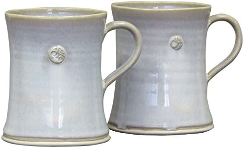 Irish Handmade Coffee Mug Set – Two Hand Thrown Glazed Cups with Traditional Celtic Spiral Logo – 100% Lead Free 300ml (White-Bán)