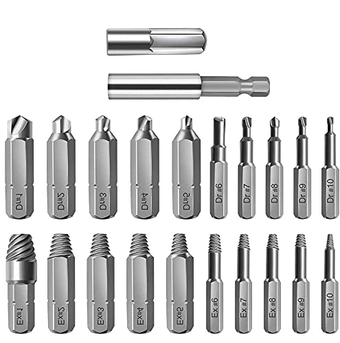 yidenguk Damaged Screw Extractor Kit 22Pcs Screwdriver Bit Set Screw Extractor and Remove Tool Broken Bolt Stripped Screw Extractors with Magnetic Extension Bit Holder & Socket Adapt