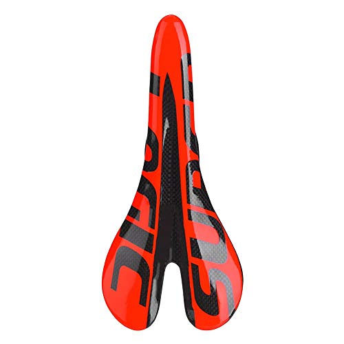 Bicycle Saddle,Full Carbon Fiber Glossy Red Ultralight Outdoor Road Mountain Bike Bicycle Hollow Cycling Saddle Cushion Pad Seat(Red)
