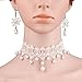 WINOMO Flower Lace Necklace Choker Faux Pearl Pendant Necklace Earring Sets