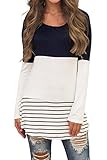 Sherosa Women's Casual Color Block Lace Inset Long Sleeve T Shirt Tunic Tops