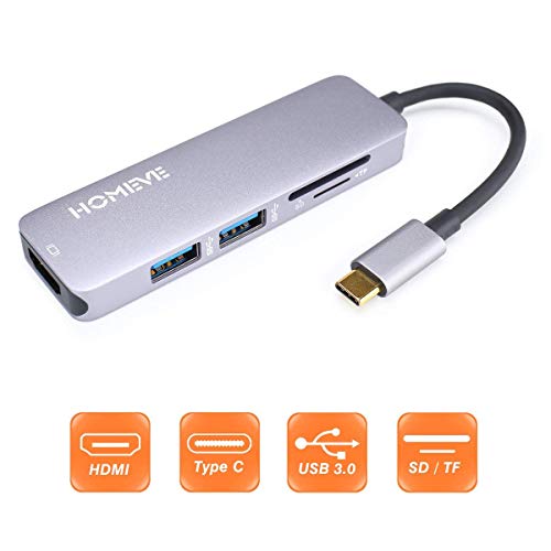 USB C Hub, Type C Hub with 4K HDMI, 5 in 1 Combo Hub with 2 USB 3.0 Ports, TF&SD Card Reader, Aluminum USB C Adapter for MacBook Pro, Chromebook, Other Type-C Devices - Thumbnail 7