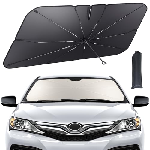 Lamicall Parasol para Auto Parabrisas - 57" L x33 W [5 Capas de Nano Coating] [10 Costillas de Fibra de Vidrio] Cubre Sol para Auto, Plegable Sombra para Mediano Sedan, SUV, Accesorios para Automovil