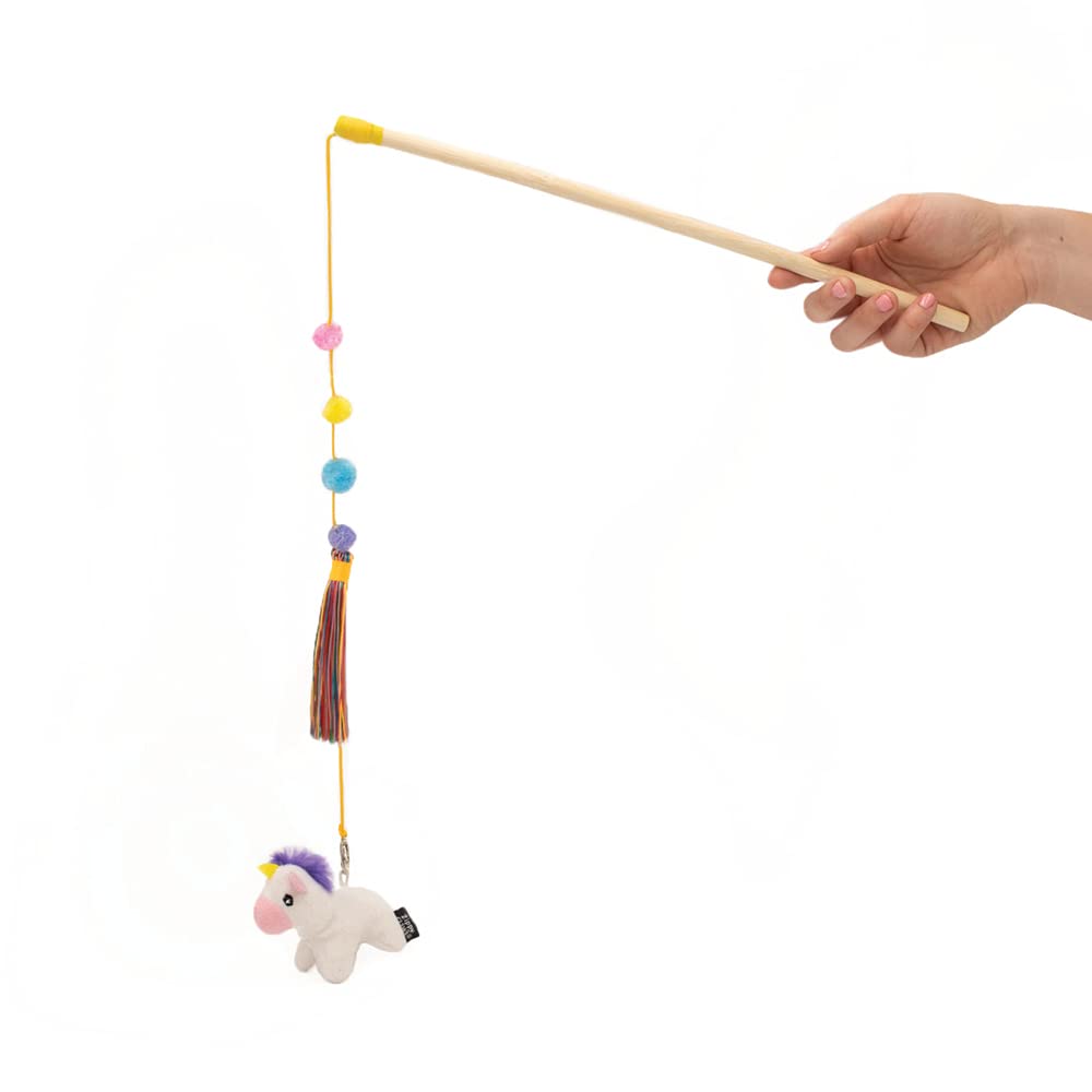 ZippyClaws Unicorn ZippyStick - Interactive Cat Toy Wand for Indoor Cats & Kittens, Cute Kitty Toys for Boredom, Fun Teaser Stick with Feathered Tassles & Plush Dangling Toy