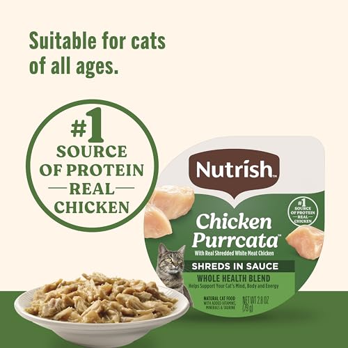 NUTRISH GRAIN FREE WET CAT FOOD CHICKEN PURRCATA WHOLE HEALTH BLEND WITH REAL SHREDDED WHITE MEAT CHICKEN IN SAUCE, 2.8 OZ. CUP (RACHAEL RAY) (PACK OF 12)