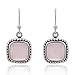 925 Sterling Silver Rose Quartz Gemstone Dotted Edge Vintage Square Dangle Hook Earrings 1.2