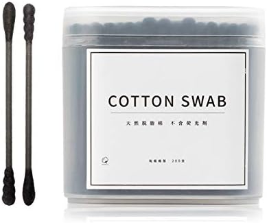 200 Pieces Cotton Swab Double Head Cotton Buds Ears Cleaning Cotton Make Up Remover Tool fit for Home Personal Care and Cosmetics (Black)